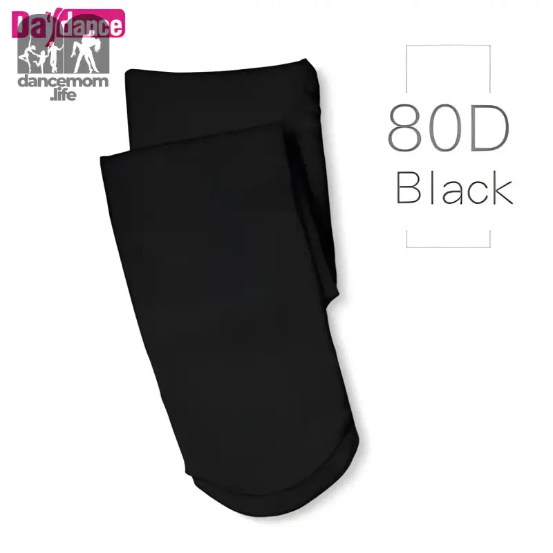 Black opaque dance tights labeled as 80 denier.