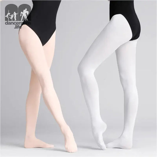 Ballet tights in pink and white colors worn by dancers.