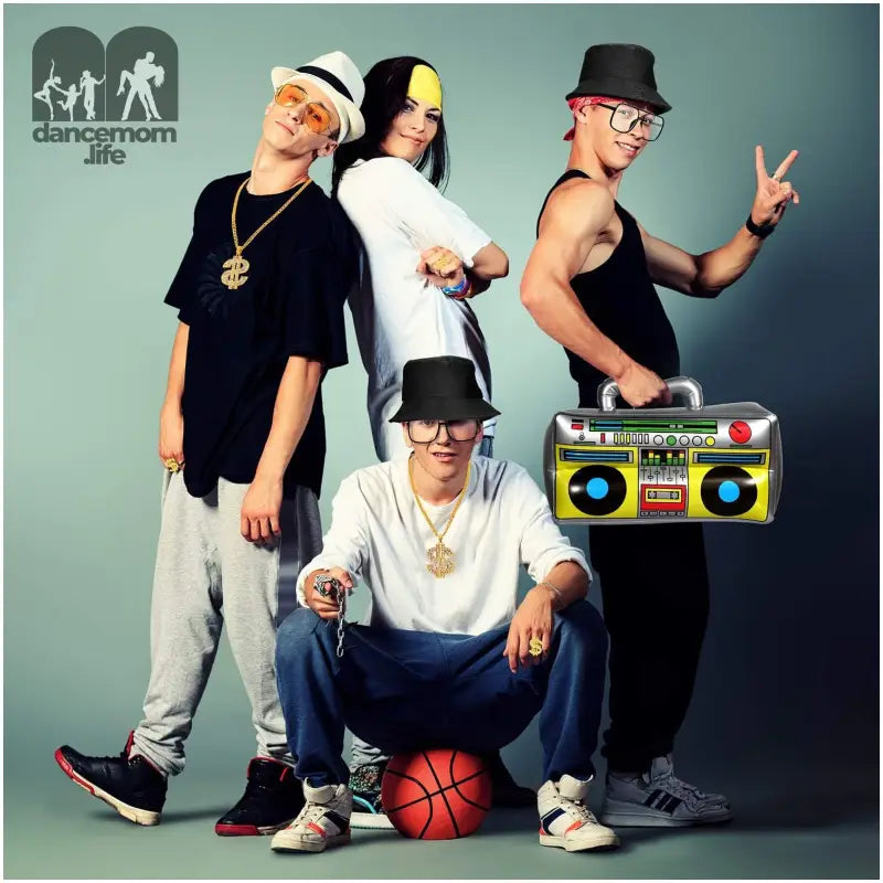 6 Pcs 80S 90S Hip Hop Costume Outfit Kit Inflatable Radio Boombox Necklace Ring Sunglasses Hat Rapper Accessories