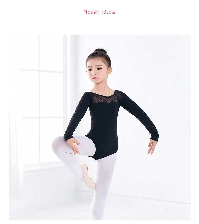 Long/Short Black Dance Leotard with Lace Skirt for Girls – Ballet Gymnastics Leotard