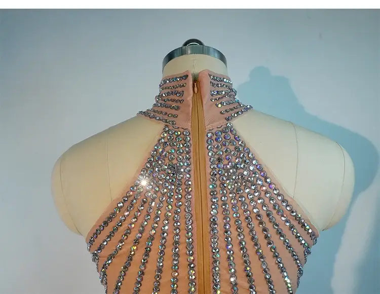 Elegant Rhinestone Fringe Tassel Dress – Sparkly Transparent Nightclub Outfit for Women Dancers & Birthday Celebrations