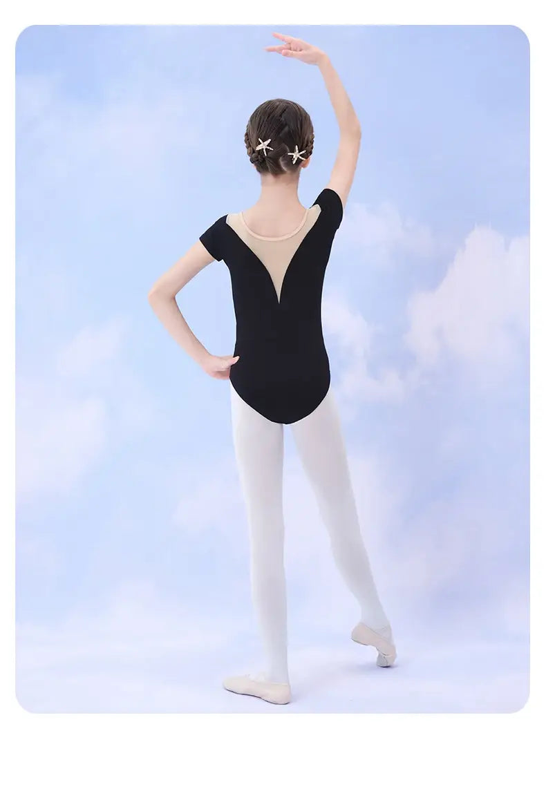 Girls Teen Ballet Leotard Mesh Leotard with Tutu – Long Black/Gray Ballet Dance Bodysuit