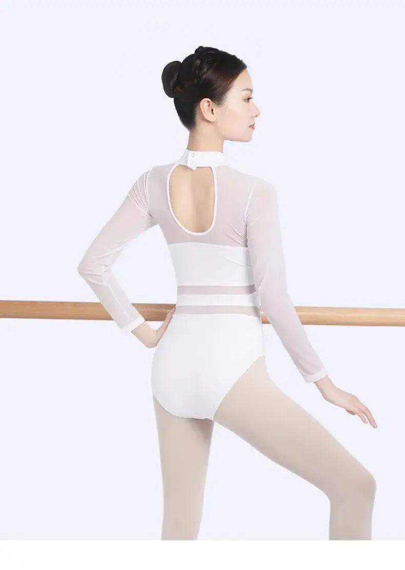 Women’s Mesh High-Neck Ballet Leotard – Stretch Gymnastics Dance Bodysuit