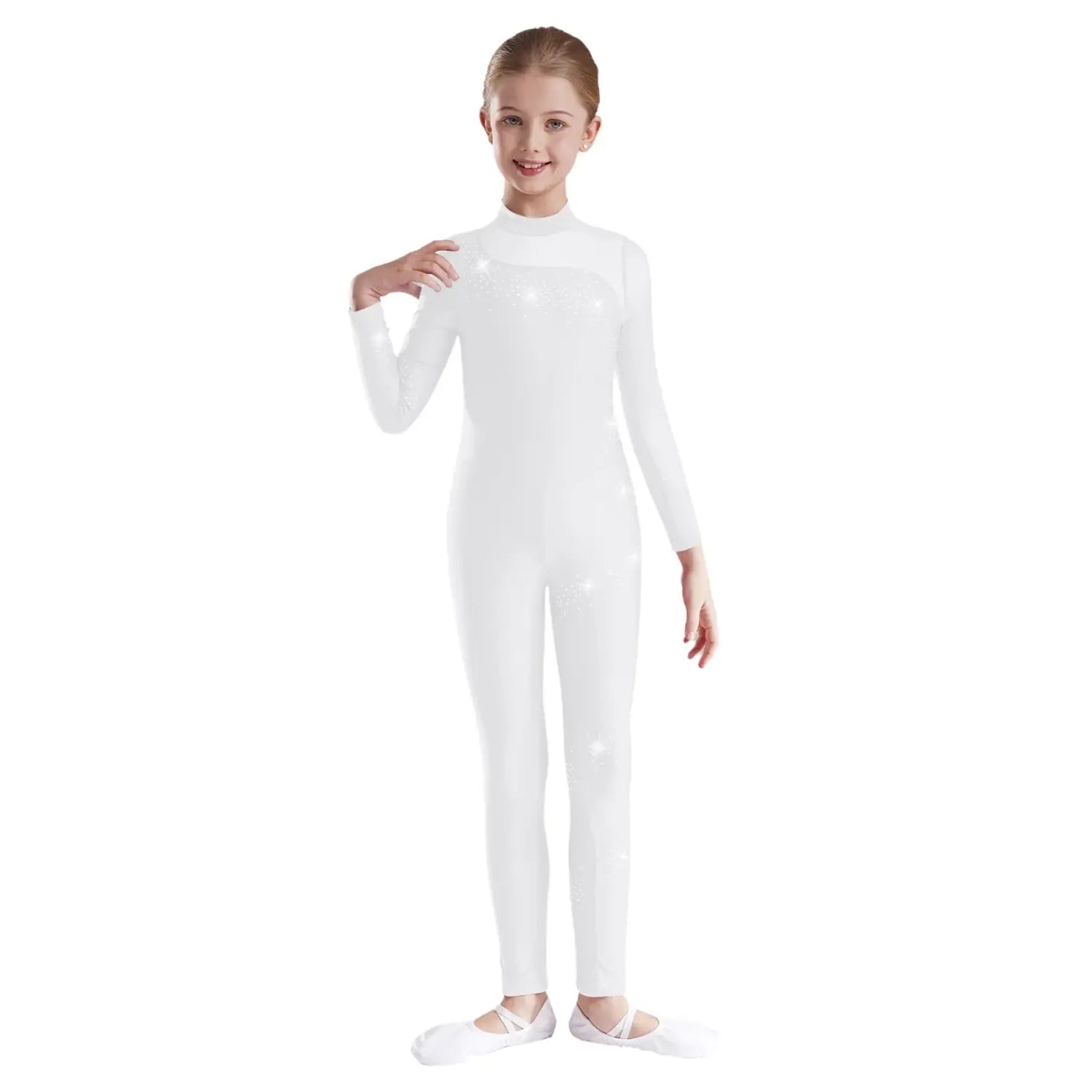 Girls Rhythmic Gymnastics & Artistic Skating Costume – Long Full Body Ballet Unitard Jumpsuit