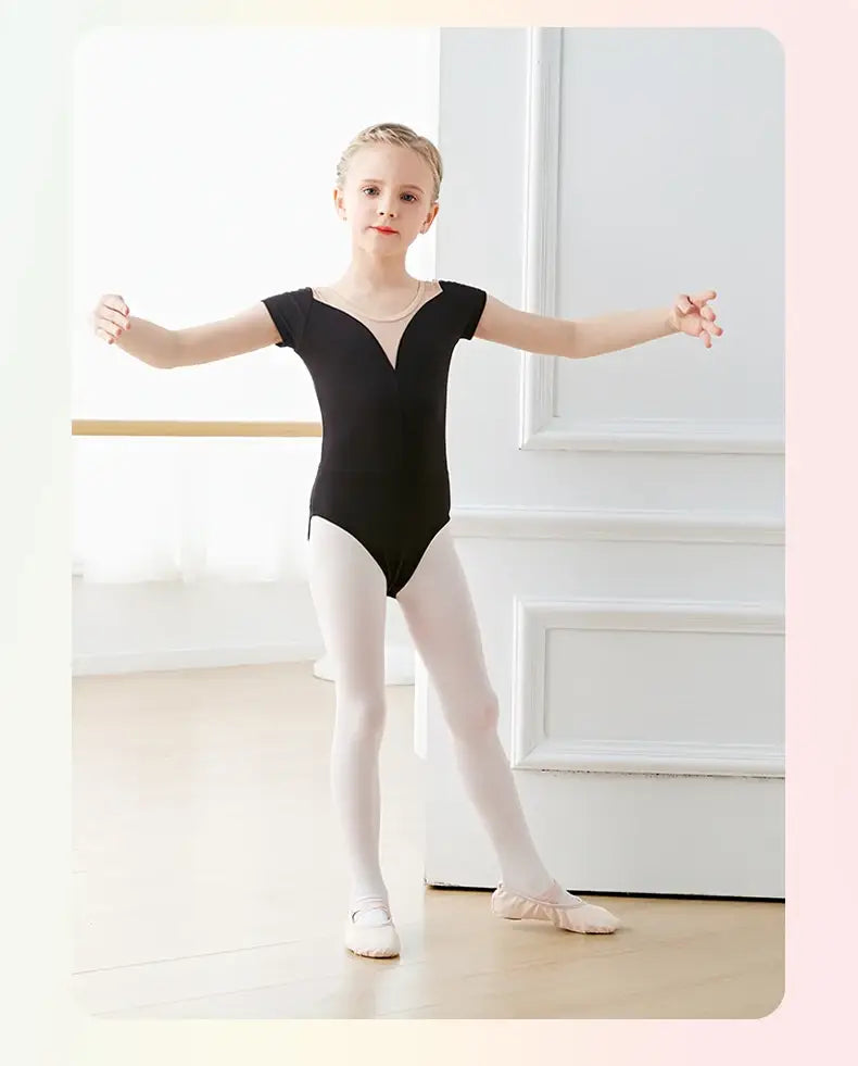 Girls Teen Ballet Leotard Mesh Leotard with Tutu – Long Black/Gray Ballet Dance Bodysuit