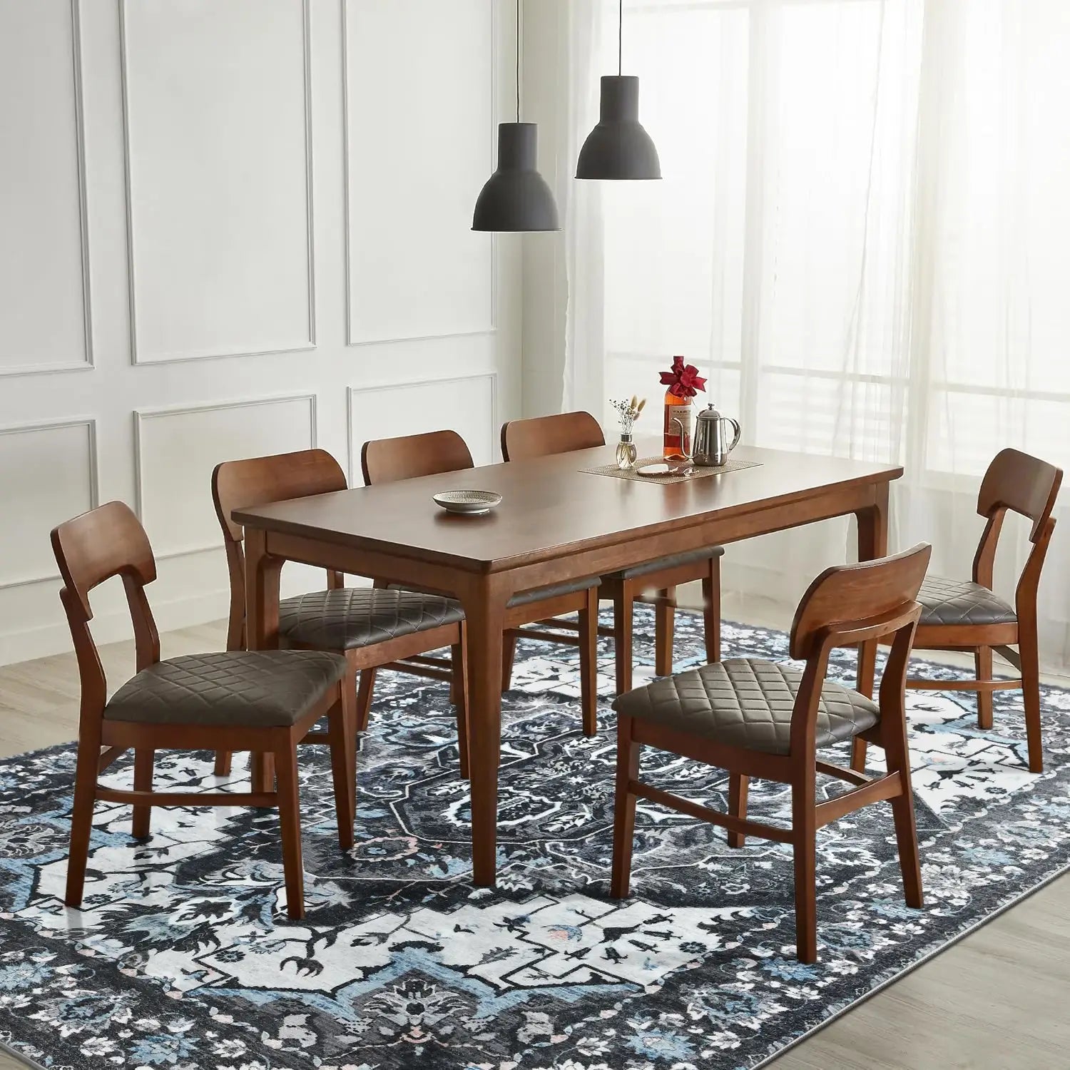 Soft Vintage Floral Area Rug – Non-Slip Low-Pile Carpet for Living Room Bedroom Dining & Kitchen
