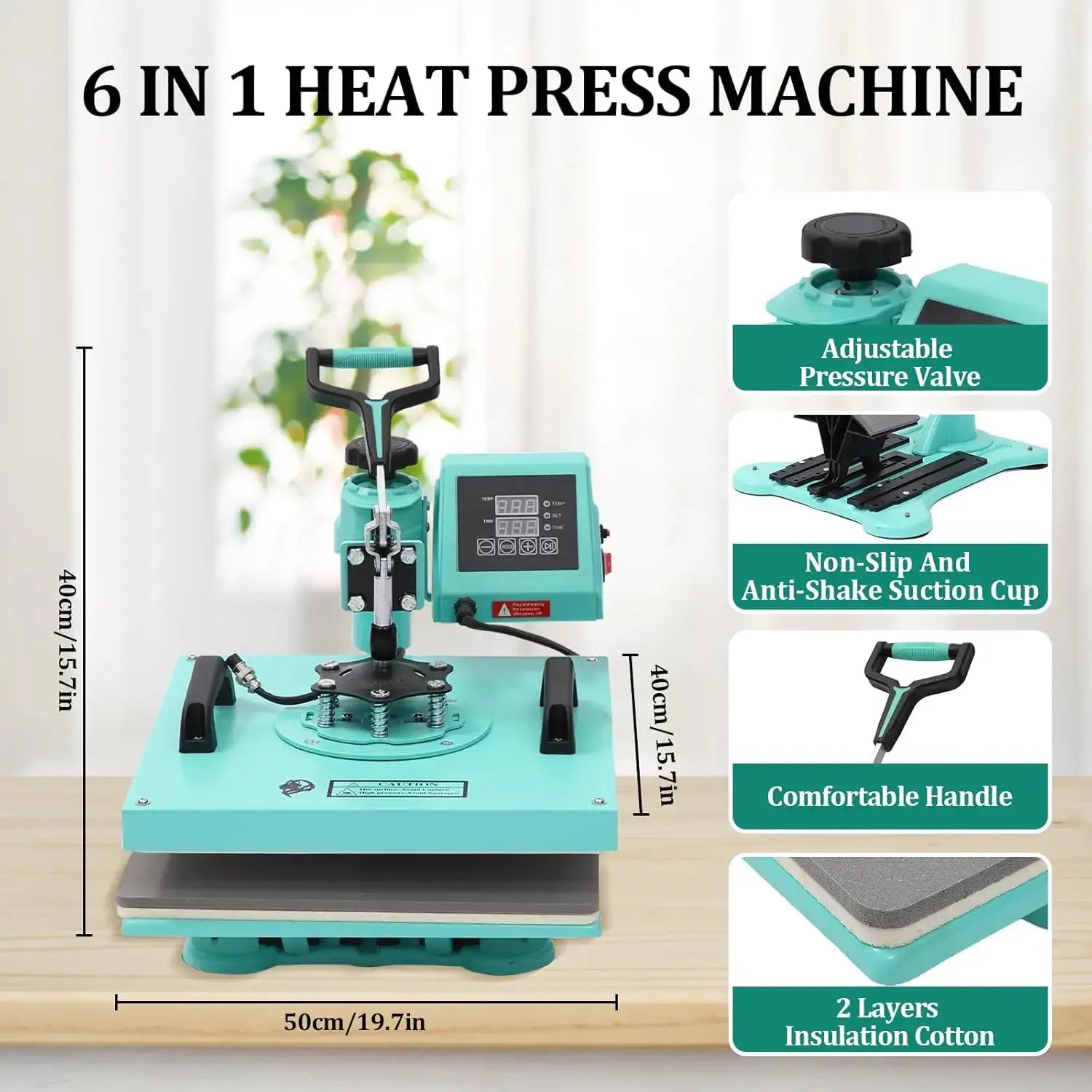6-in-1 Heat Press Machine 15’’x15’’ Digital Sublimation Combo for T-Shirts Bags Caps Mugs & More