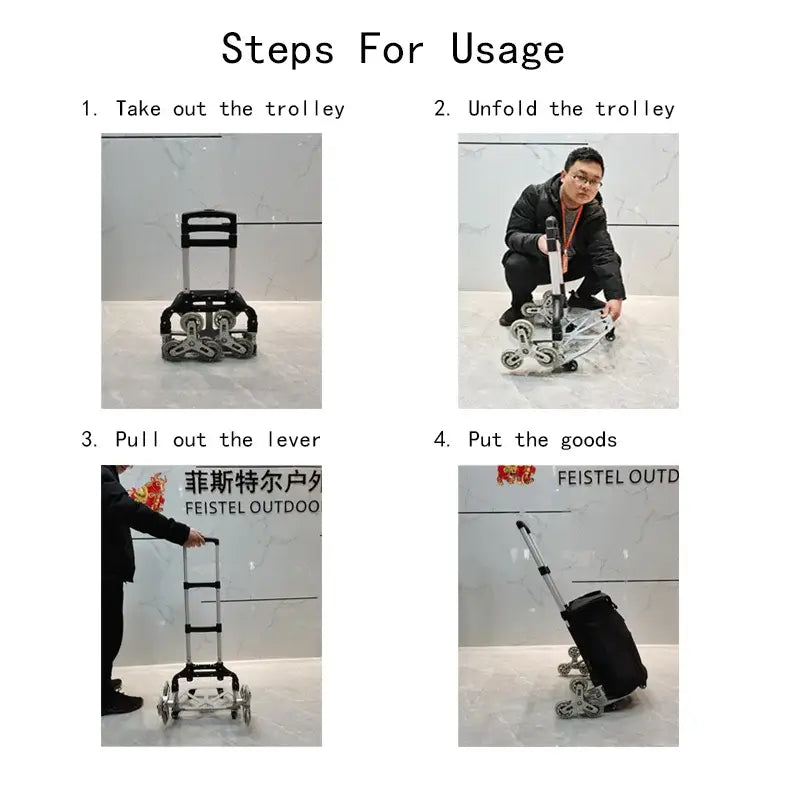 150KG All Terrain Stair – Folding Hand Trolley with Bungee Cord for Cargo Transport 4 Types