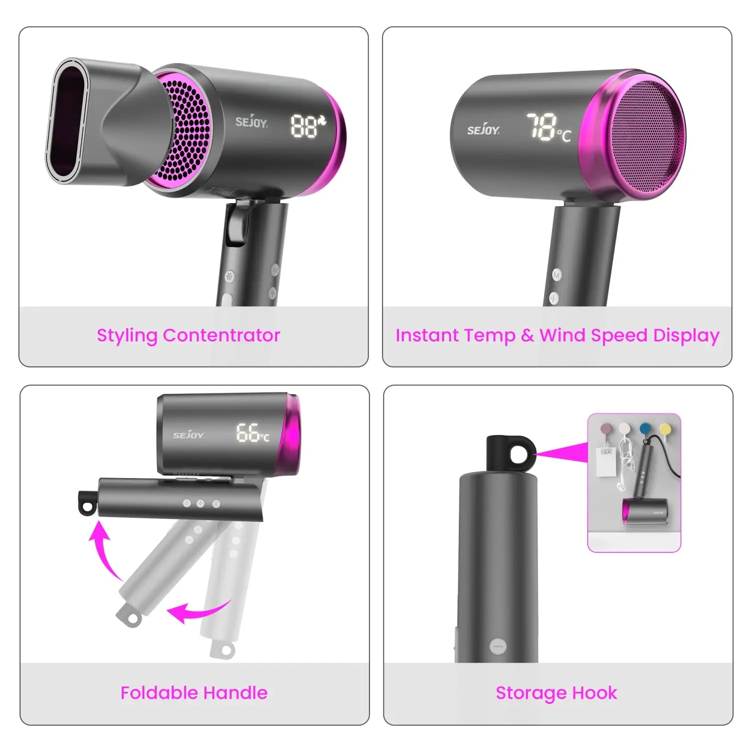 Sejoy 1800W Hair Dryer – High-Speed Low Noise and Quick Drying for Home