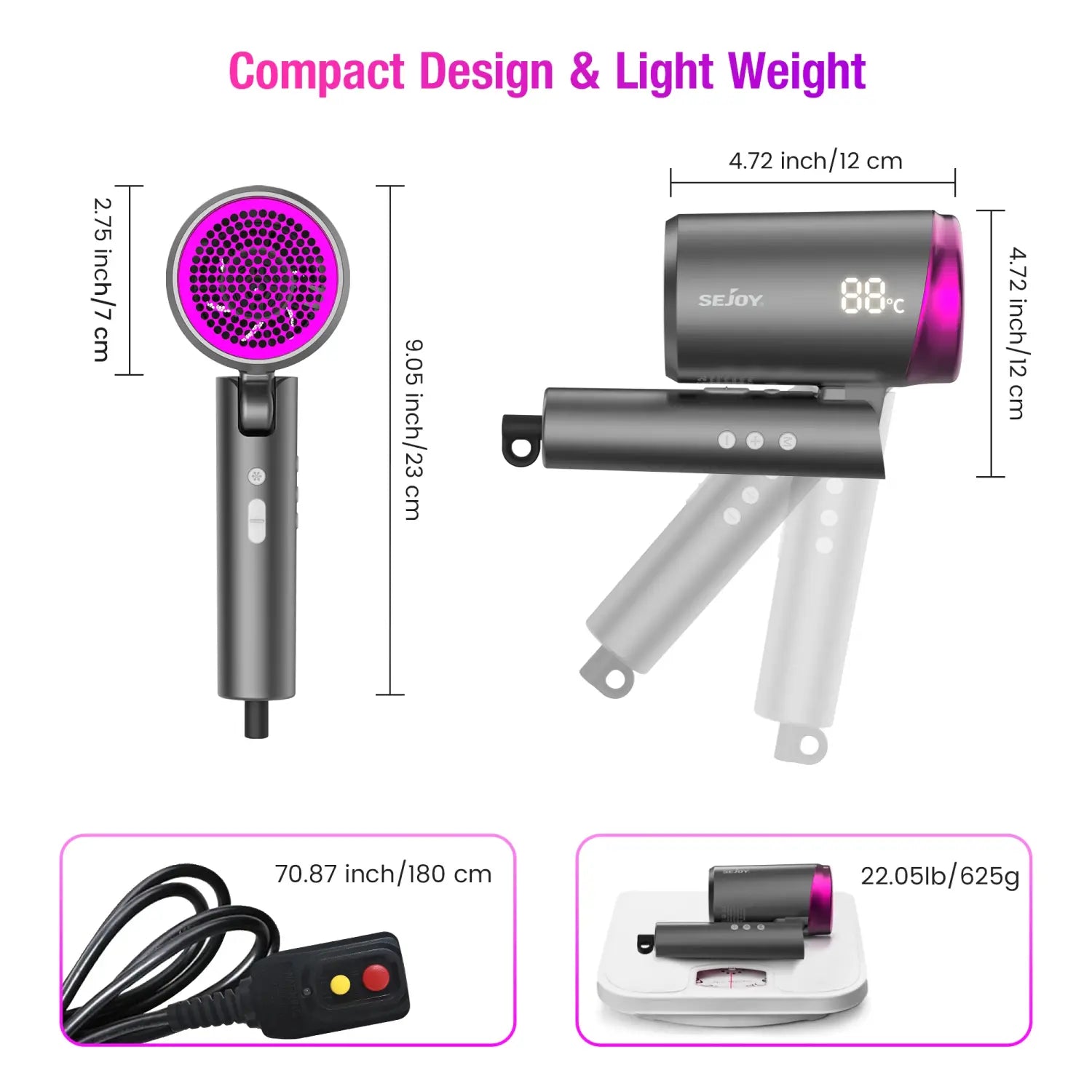 Sejoy 1800W Hair Dryer – High-Speed Low Noise and Quick Drying for Home