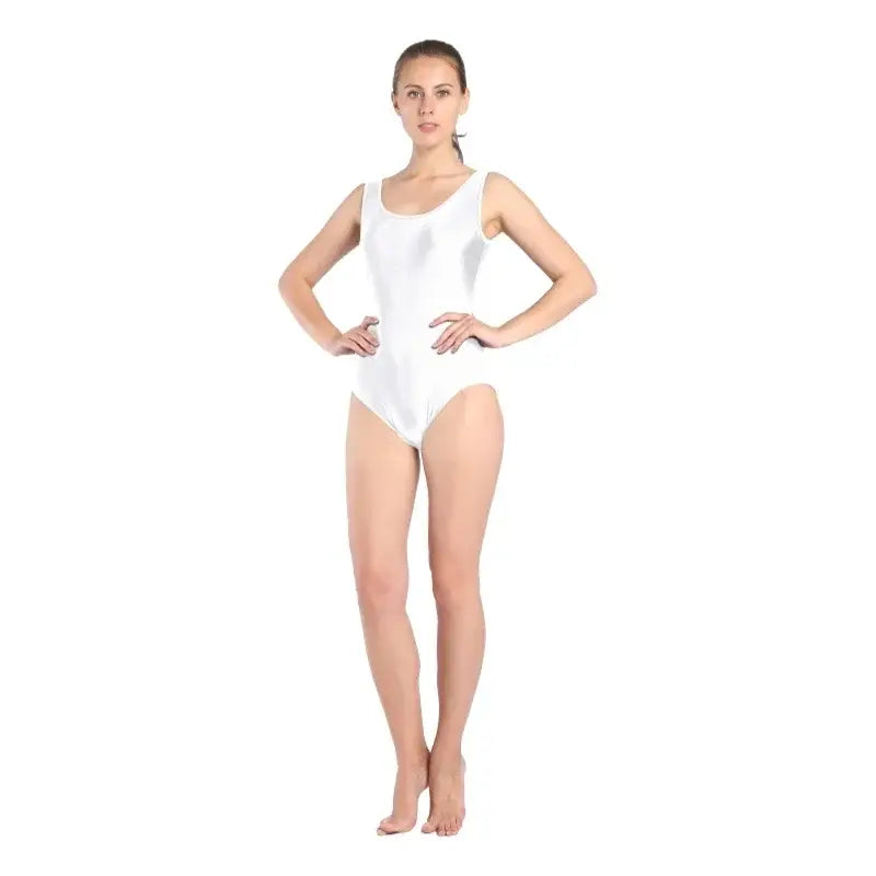 Adult Women Metallic Gymnastics Leotard – Ballet Dancewear Bodysuit in White Black Green Orange