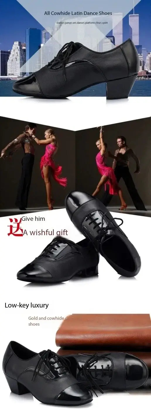 Men’s Genuine Leather Latin Dance Shoes – Soft Sole High Heels Samba Cha Cha Tango Salsa