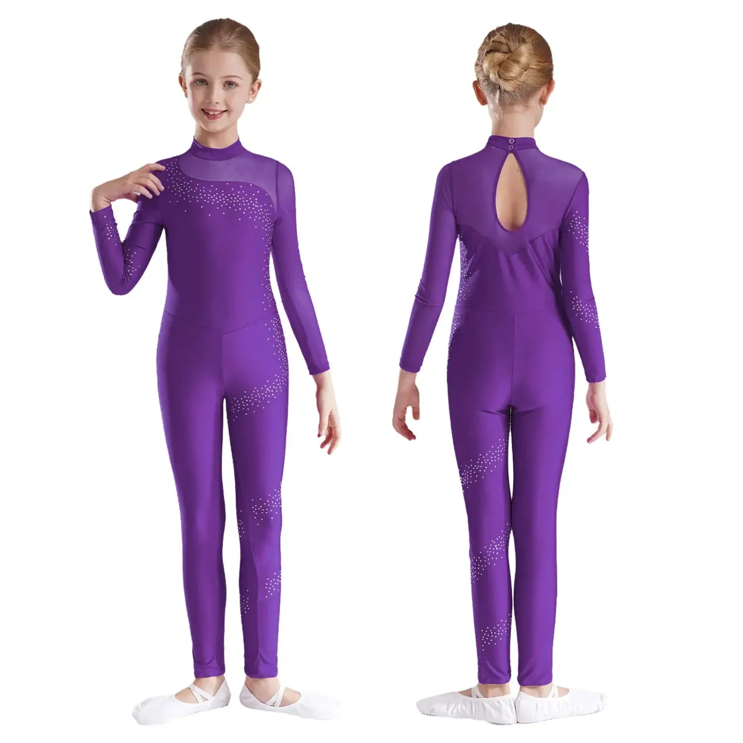 Girls Rhythmic Gymnastics & Artistic Skating Costume – Long Full Body Ballet Unitard Jumpsuit