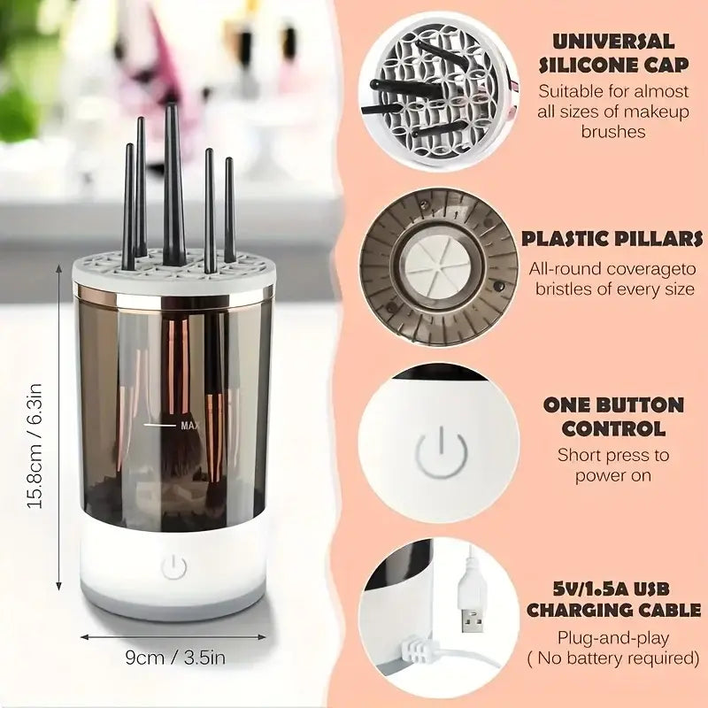 3-in-1 Electric Makeup Brush Cleaner & Dryer – USB Portable with UV Sterilization & Multi-Brush Cleaning