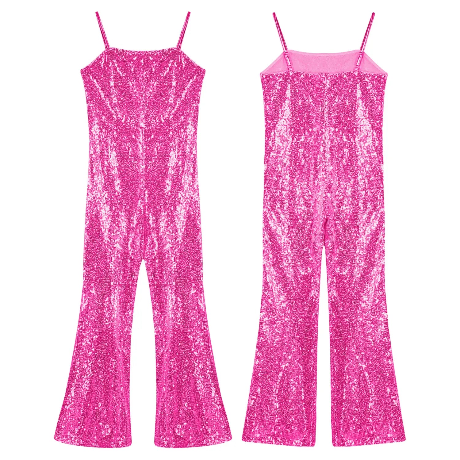 Kid Girl Gymnastic Ballet Leotard & 70-80s Retro Hippie Disco Bell-Bottom Jumpsuit – Sequins Character Cosplay
