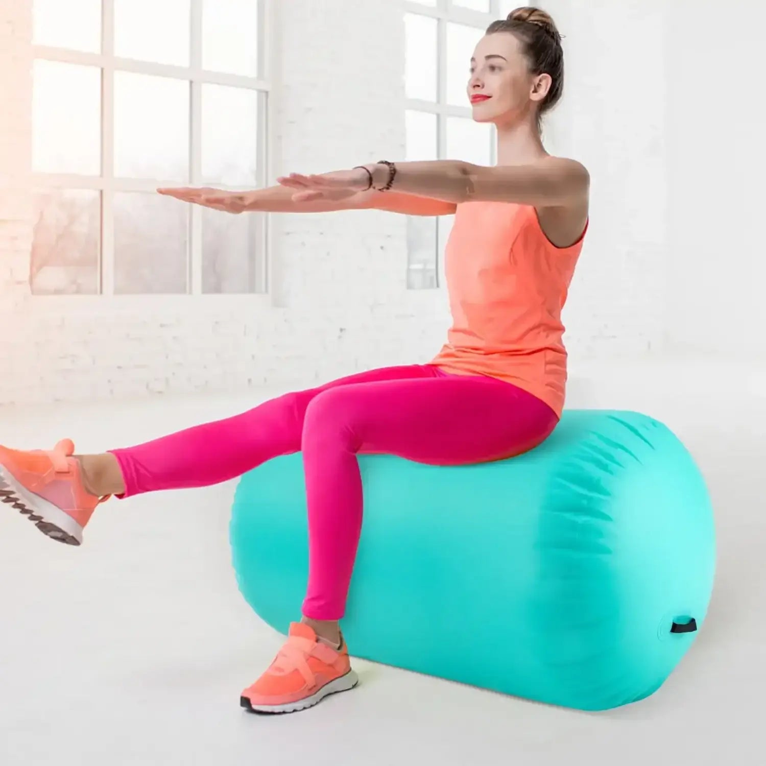Air Roller Gymnastics Barrel Back Handspring Trainer Yoga Training Inflatable Gymnastics Tumble Mats Foldable w/ Air