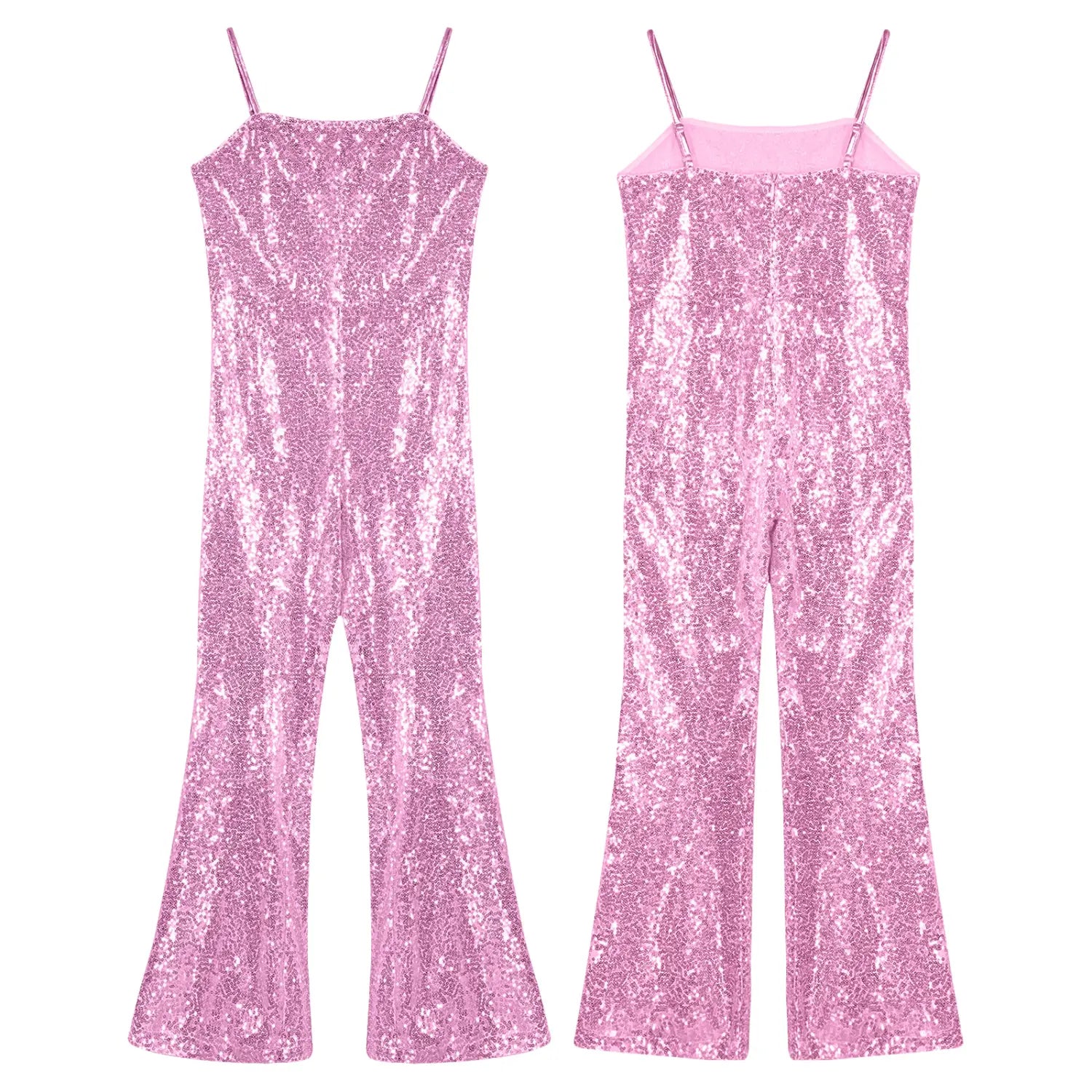 Kid Girl Gymnastic Ballet Leotard & 70-80s Retro Hippie Disco Bell-Bottom Jumpsuit – Sequins Character Cosplay