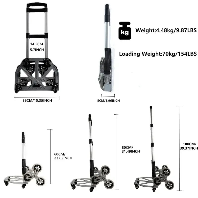 150KG All Terrain Stair – Folding Hand Trolley with Bungee Cord for Cargo Transport 4 Types