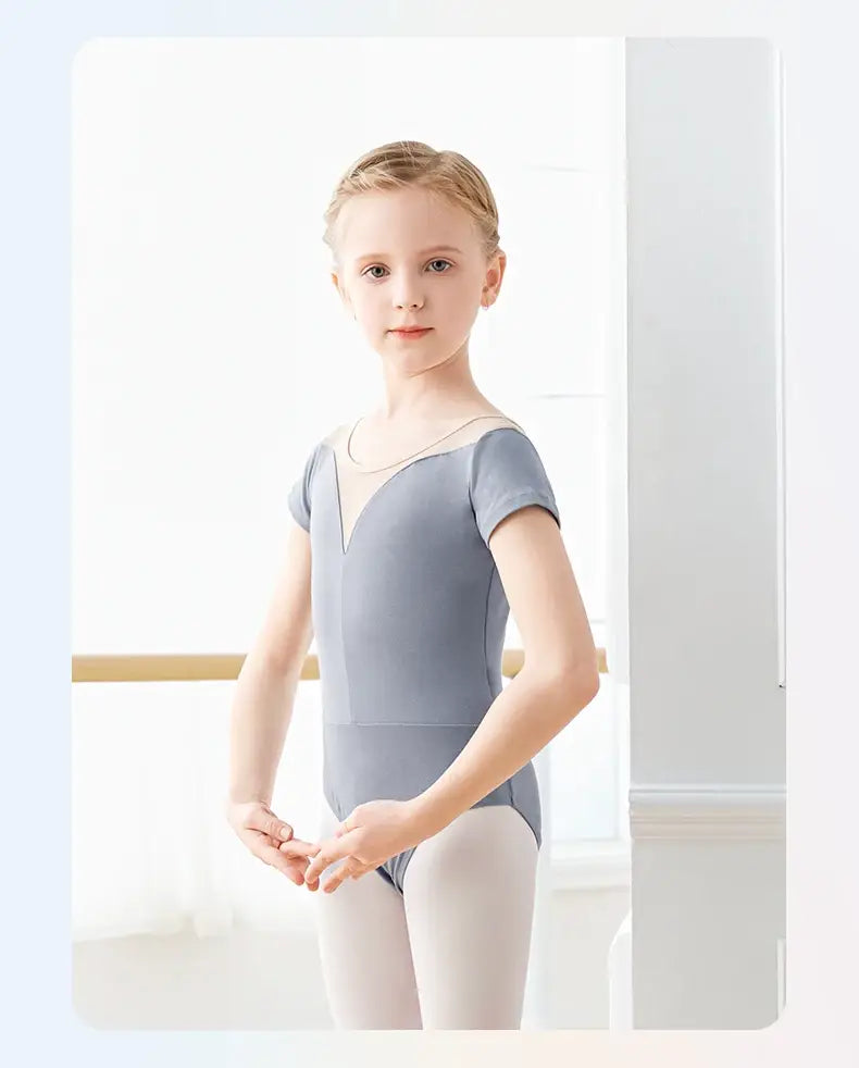 Girls Teen Ballet Leotard Mesh Leotard with Tutu – Long Black/Gray Ballet Dance Bodysuit