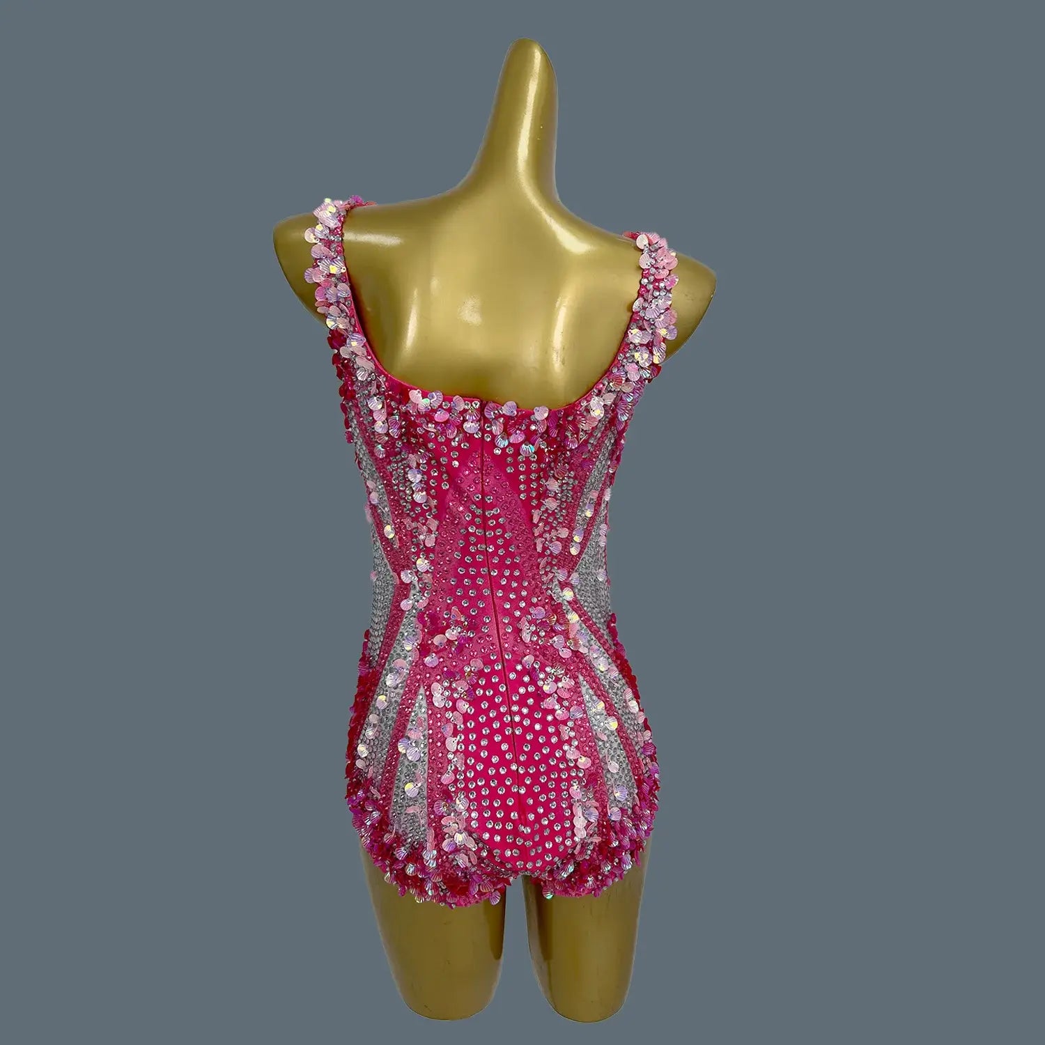 Women’s Sparkly Sequins Latin Dance Leotard with Tassels Gloves & Hat – Rhythmic Gymnastics Performance Bodysuit