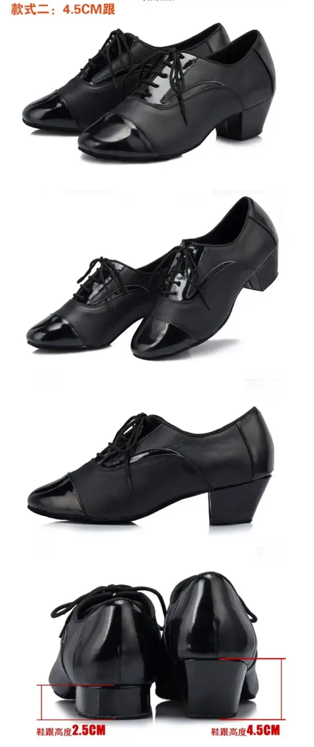 Men’s Genuine Leather Latin Dance Shoes – Soft Sole High Heels Samba Cha Cha Tango Salsa