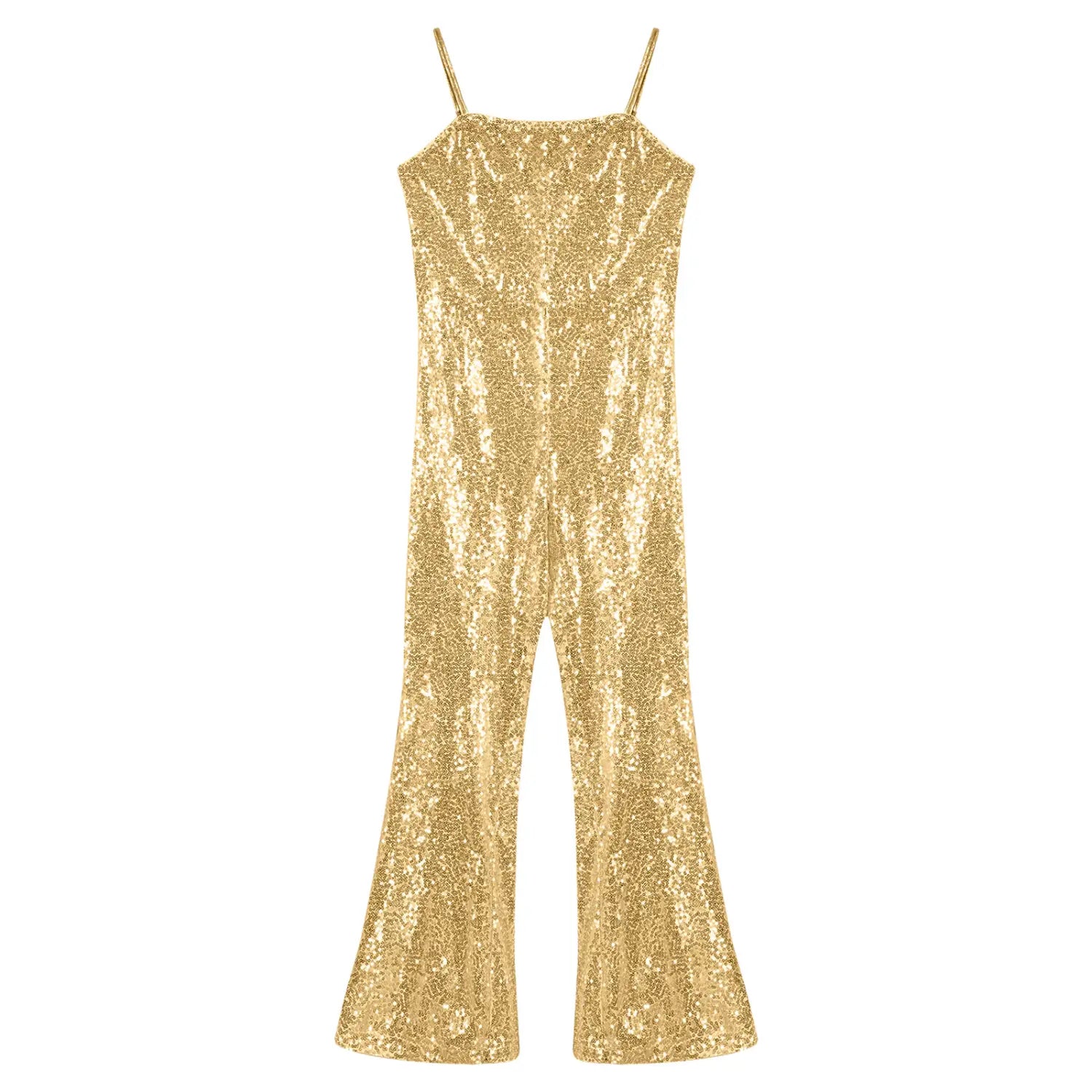 Kid Girl Gymnastic Ballet Leotard & 70-80s Retro Hippie Disco Bell-Bottom Jumpsuit – Sequins Character Cosplay