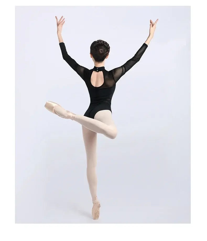 Women’s Mesh High-Neck Ballet Leotard – Stretch Gymnastics Dance Bodysuit