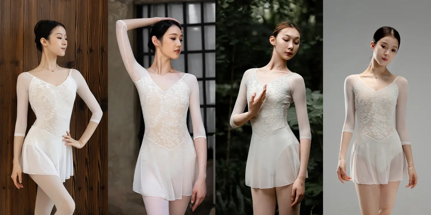 Ballet Leotards for Women Lace Rhythmic Gymnastics - Adult Practice Ballet Stage Costume in White