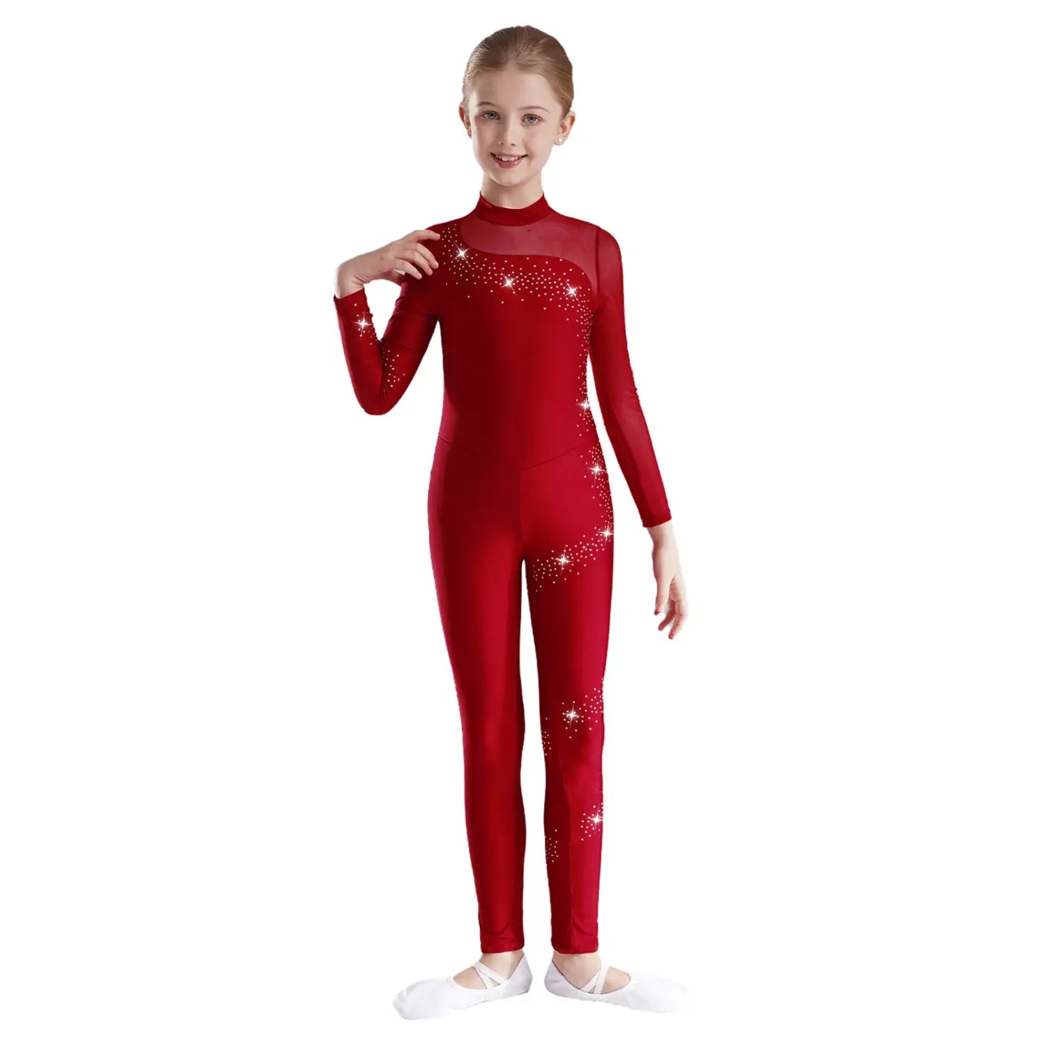 Girls Rhythmic Gymnastics & Artistic Skating Costume – Long Full Body Ballet Unitard Jumpsuit