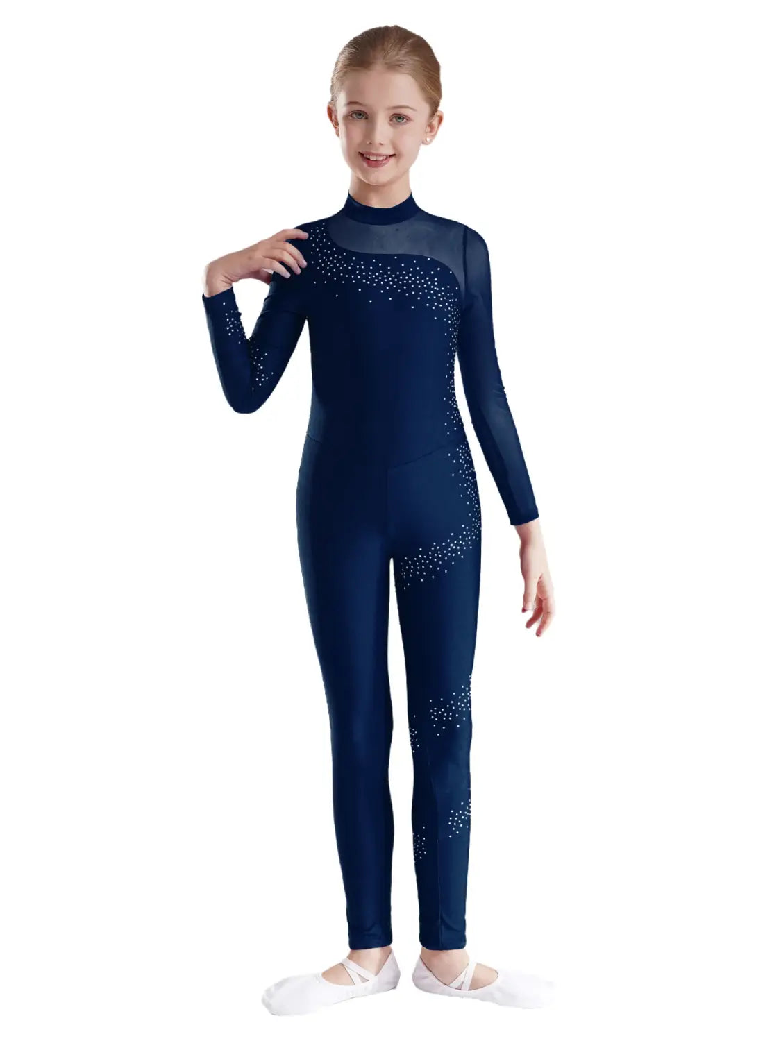 Girls Rhythmic Gymnastics & Artistic Skating Costume – Long Full Body Ballet Unitard Jumpsuit