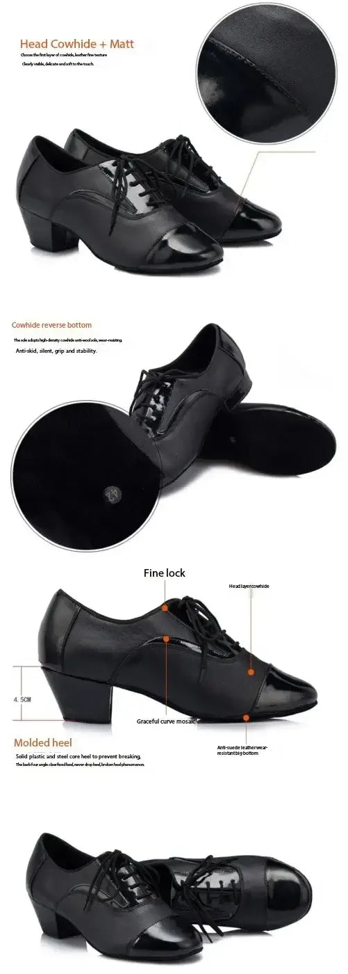 Men’s Genuine Leather Latin Dance Shoes – Soft Sole High Heels Samba Cha Cha Tango Salsa