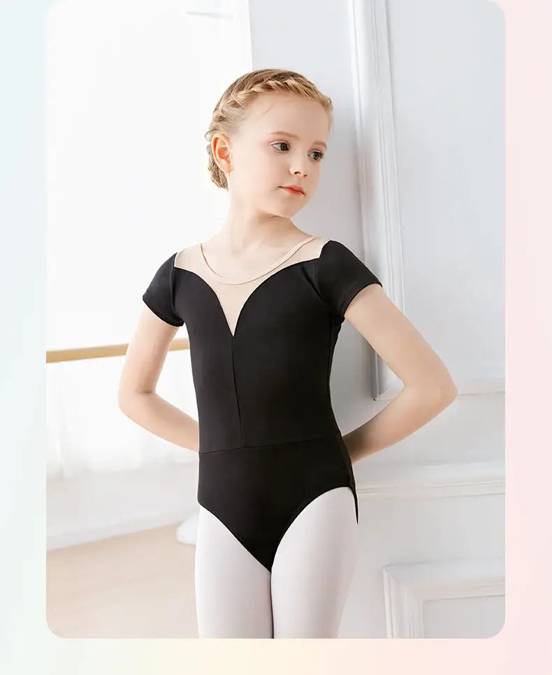 Girls Teen Ballet Leotard Mesh Leotard with Tutu – Long Black/Gray Ballet Dance Bodysuit