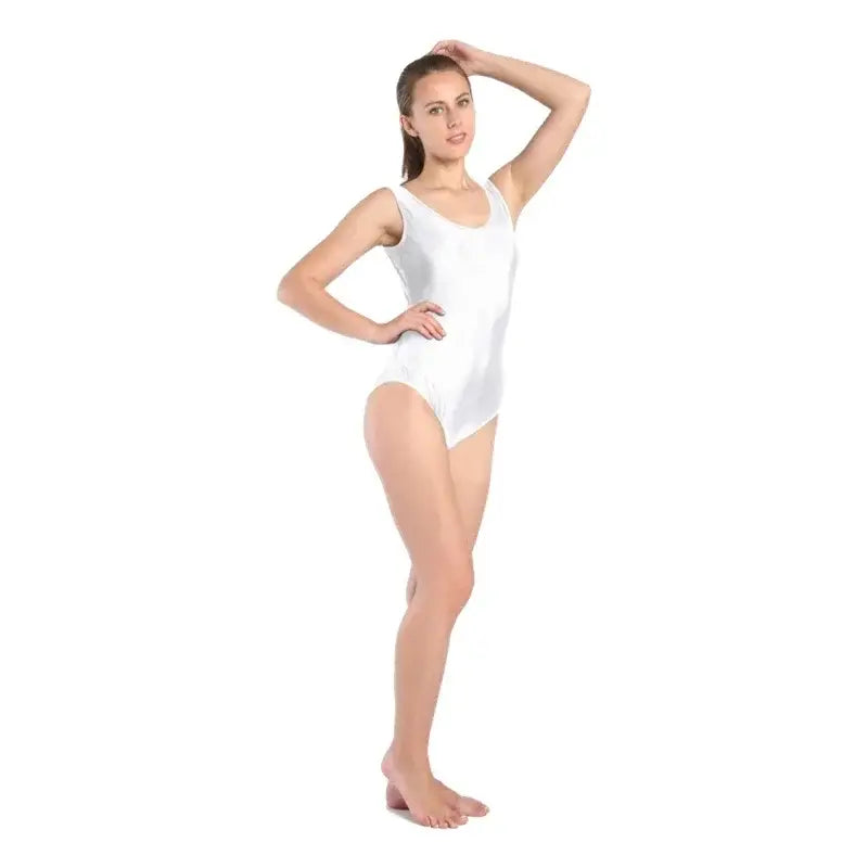 Adult Women Metallic Gymnastics Leotard – Ballet Dancewear Bodysuit in White Black Green Orange