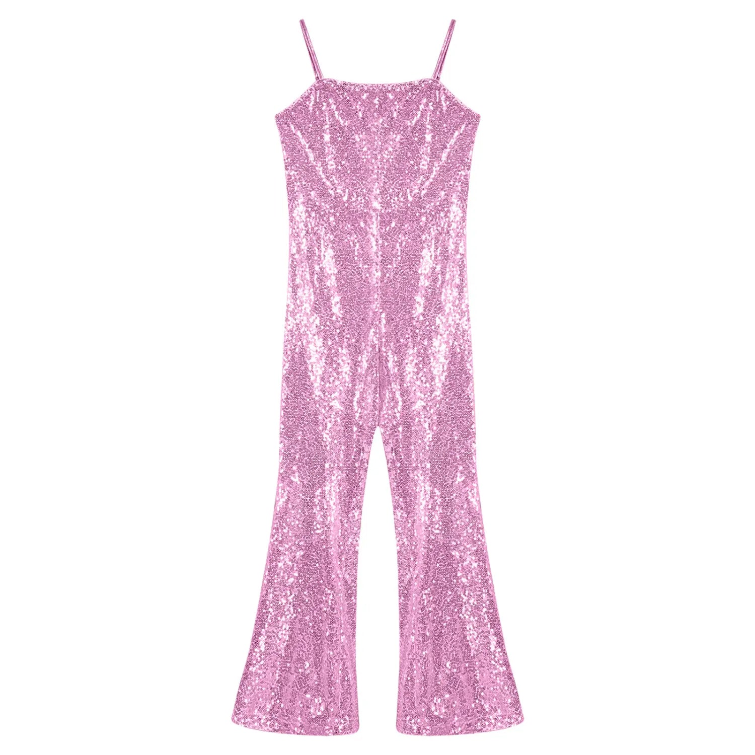 Kid Girl Gymnastic Ballet Leotard & 70-80s Retro Hippie Disco Bell-Bottom Jumpsuit – Sequins Character Cosplay