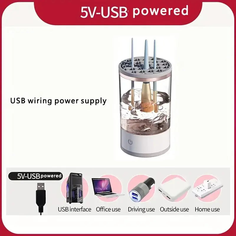 3-in-1 Electric Makeup Brush Cleaner & Dryer – USB Portable with UV Sterilization & Multi-Brush Cleaning