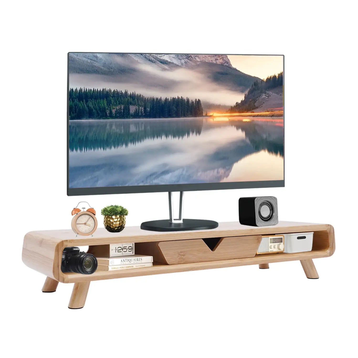 Bamboo Monitor Stand Riser with Drawer – Ergonomic and No Assembly Required