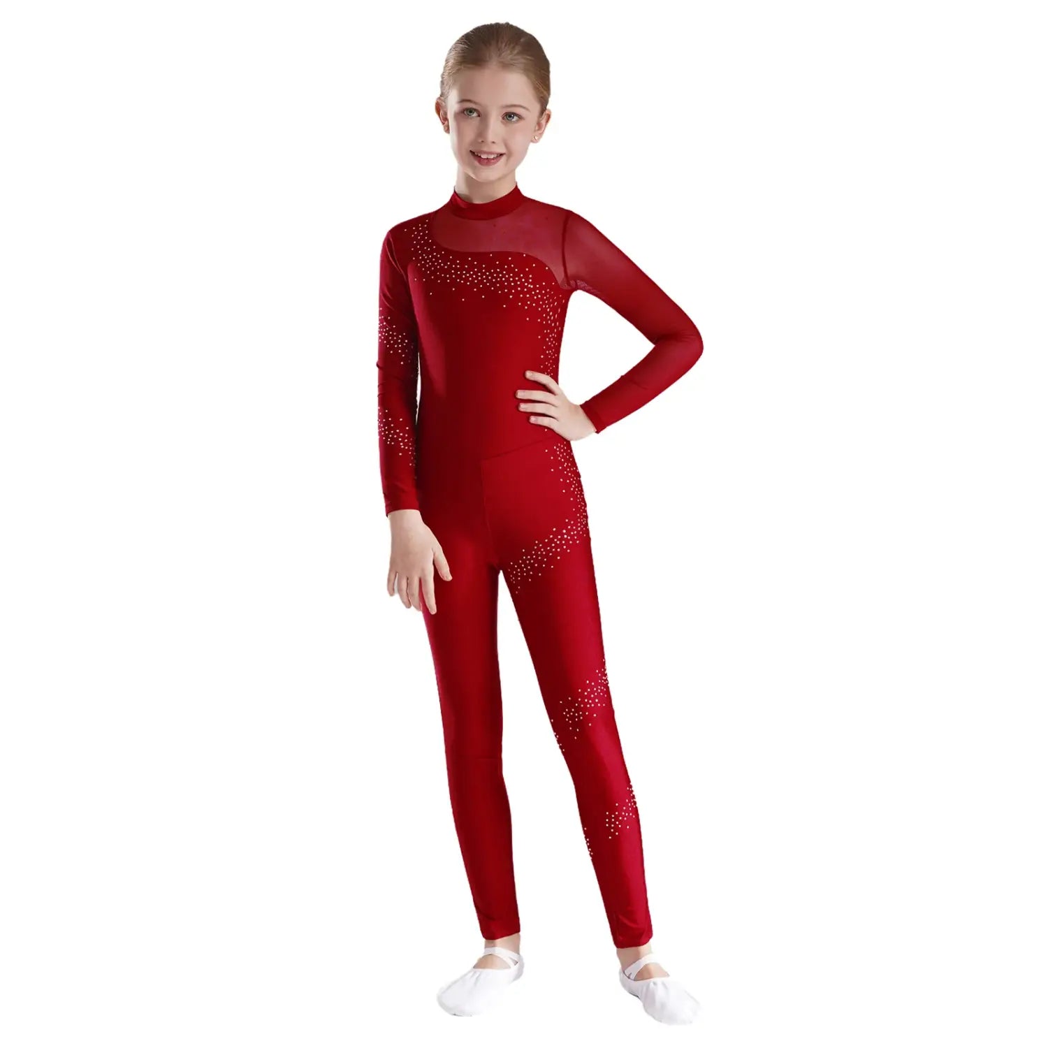 Girls Rhythmic Gymnastics & Artistic Skating Costume – Long Full Body Ballet Unitard Jumpsuit