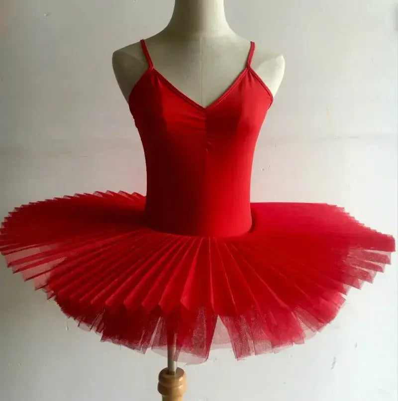 Professional 5-Layer Tutu Ballet Leotard – Black Red White Ballerina Dance Costume - Women & Kids