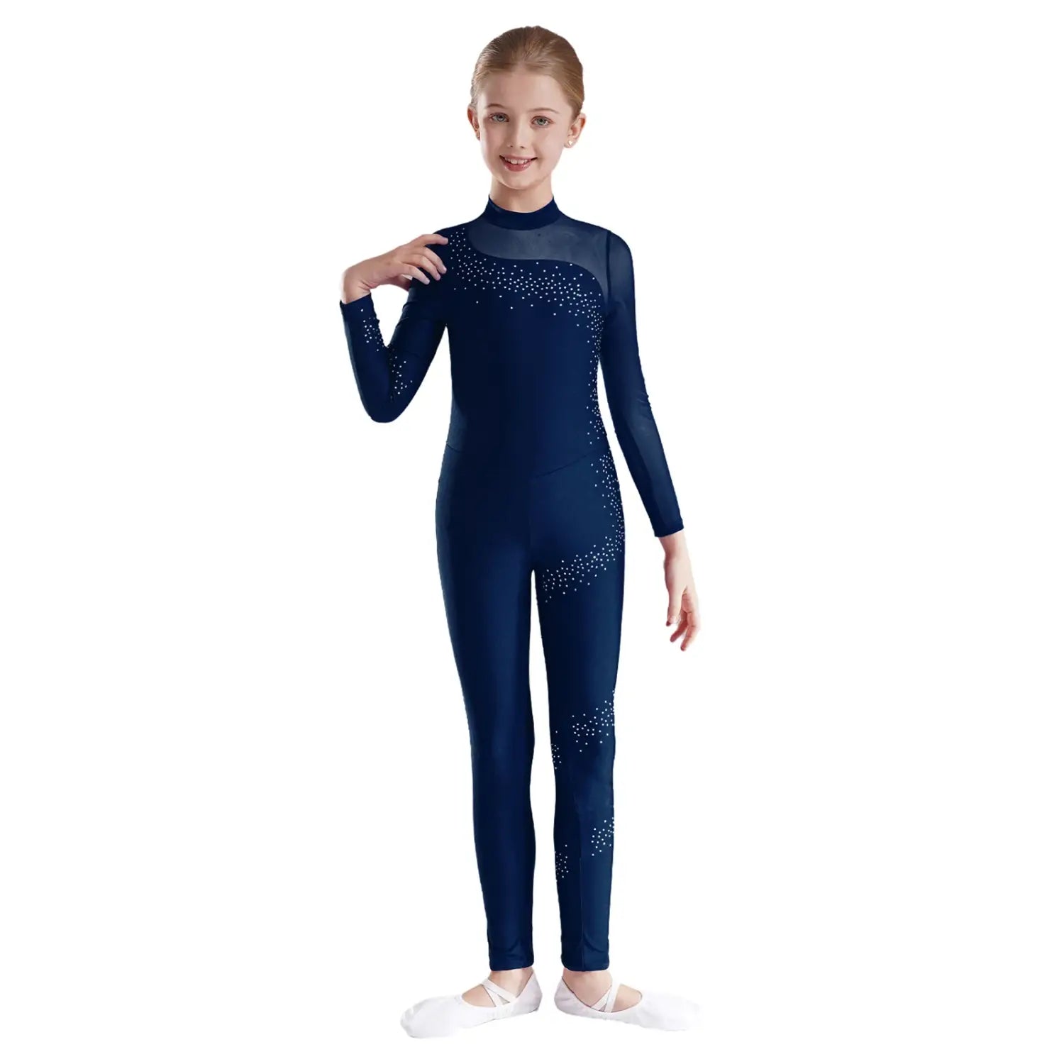 Girls Rhythmic Gymnastics & Artistic Skating Costume – Long Full Body Ballet Unitard Jumpsuit