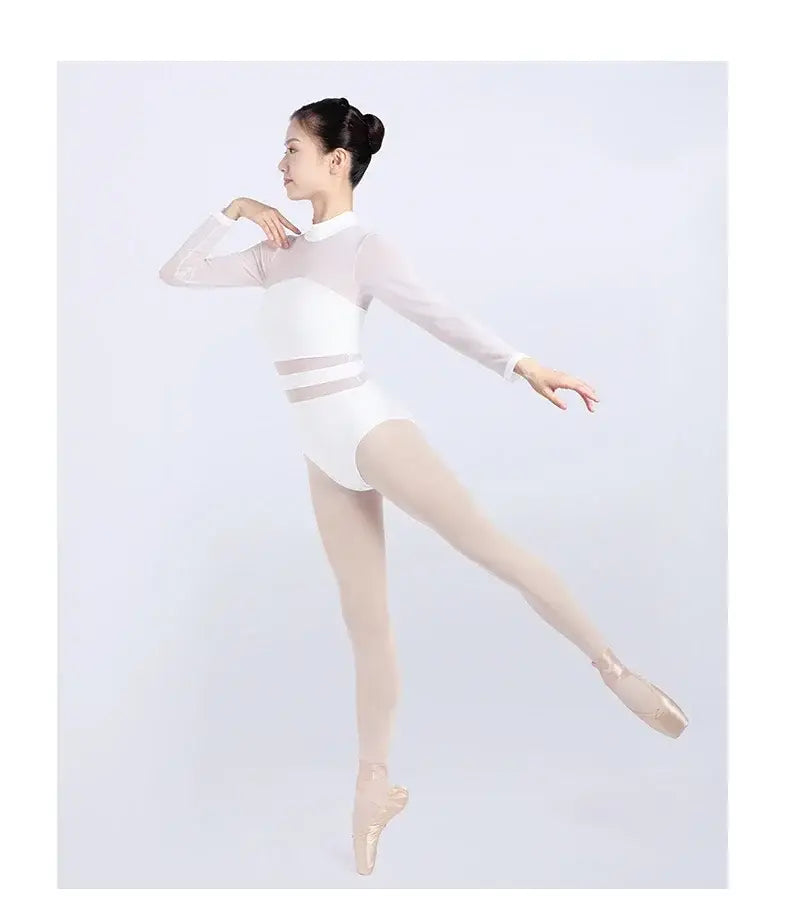 Women’s Mesh High-Neck Ballet Leotard – Stretch Gymnastics Dance Bodysuit