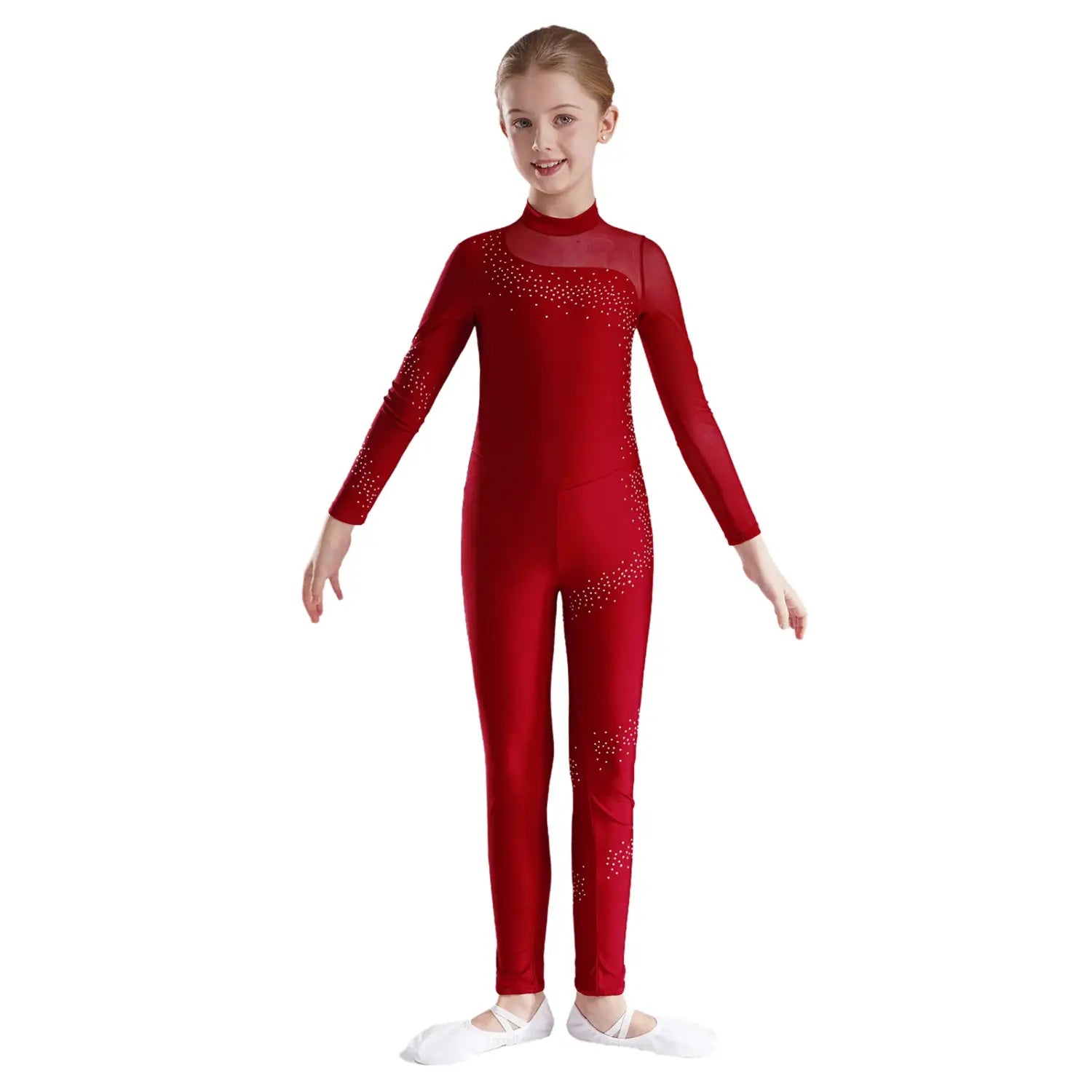 Girls Rhythmic Gymnastics & Artistic Skating Costume – Long Full Body Ballet Unitard Jumpsuit