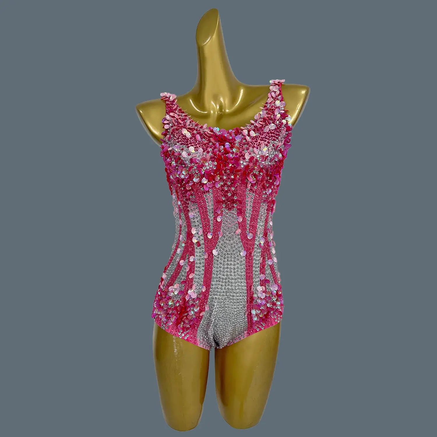 Women’s Sparkly Sequins Latin Dance Leotard with Tassels Gloves & Hat – Rhythmic Gymnastics Performance Bodysuit