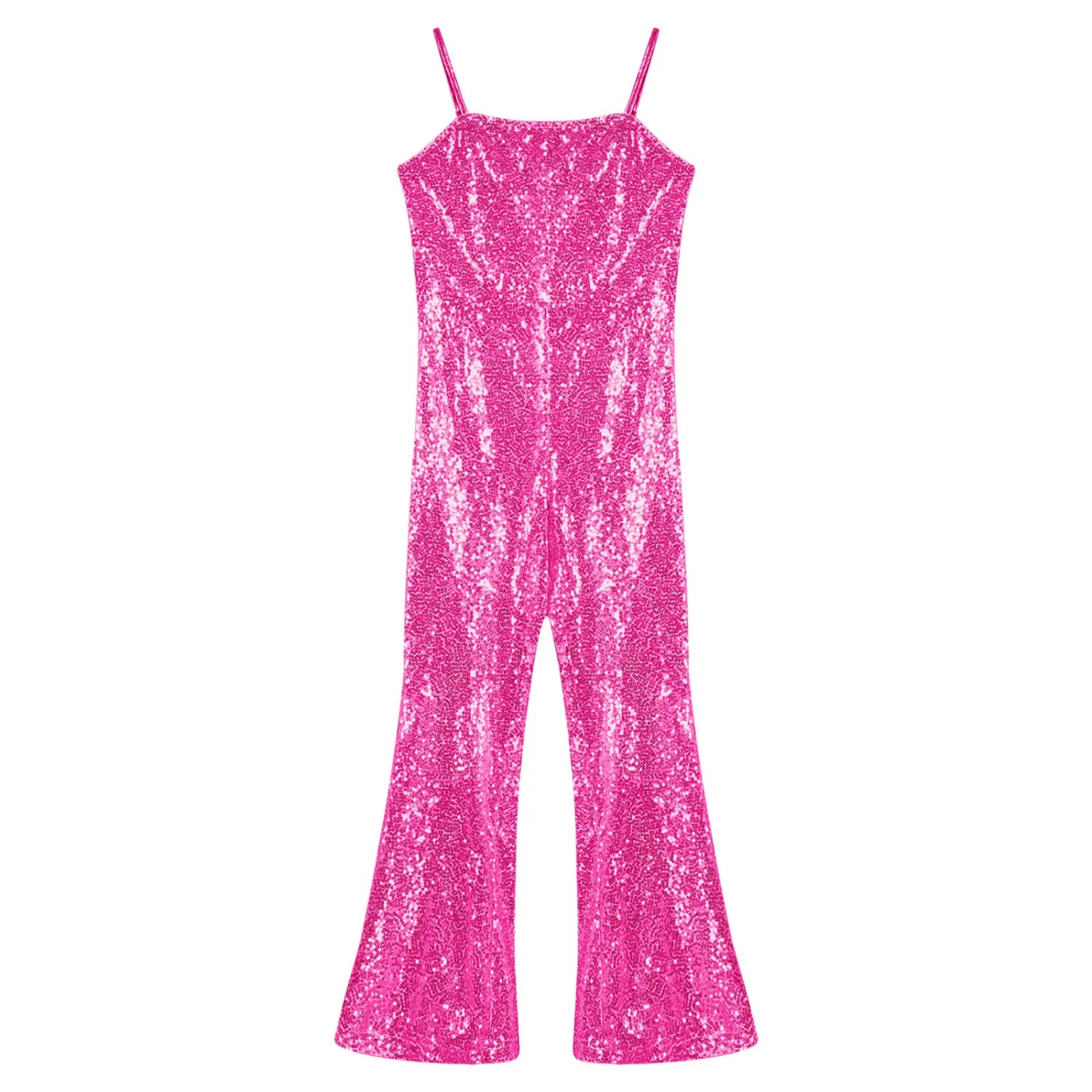 Kid Girl Gymnastic Ballet Leotard & 70-80s Retro Hippie Disco Bell-Bottom Jumpsuit – Sequins Character Cosplay