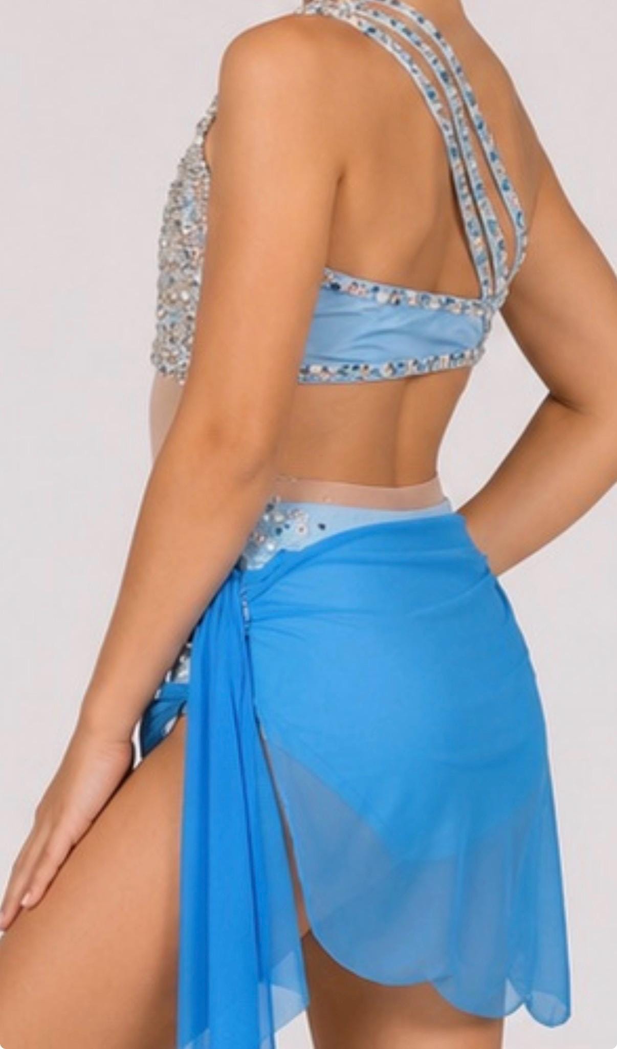Aqua Floral Dance Costume - Child Size 6, Crystal Embellished - "Aqua Radiance"