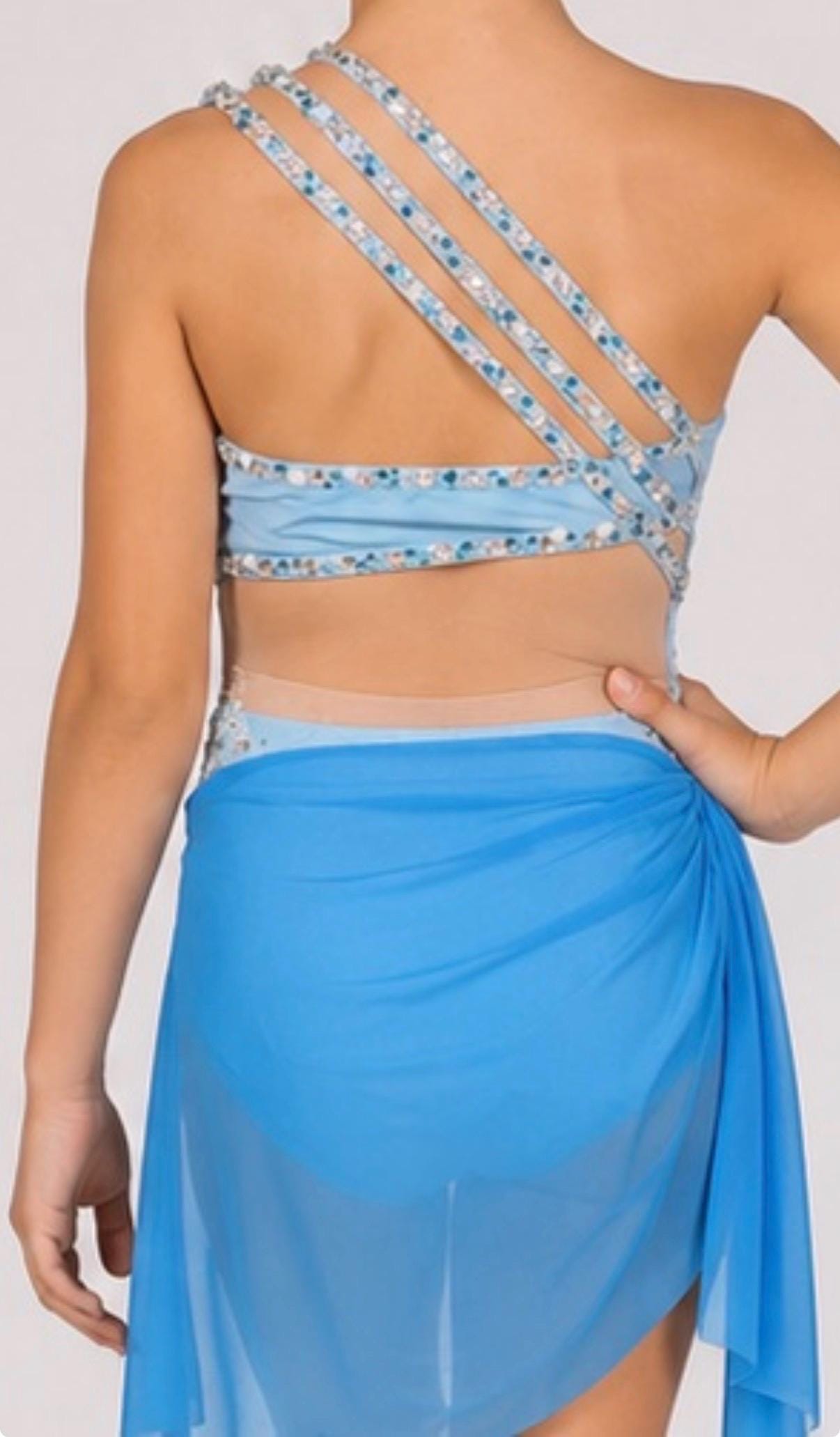 Aqua Floral Dance Costume - Child Size 6, Crystal Embellished - "Aqua Radiance"