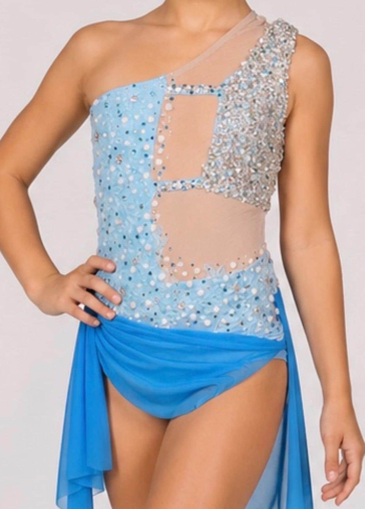 Aqua Floral Dance Costume - Child Size 6, Crystal Embellished - "Aqua Radiance"