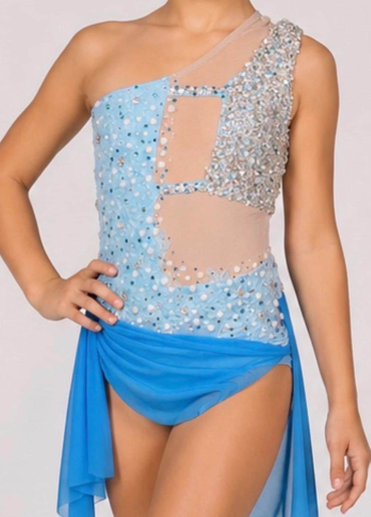 Aqua Floral Dance Costume - Child Size 6, Crystal Embellished - "Aqua Radiance"