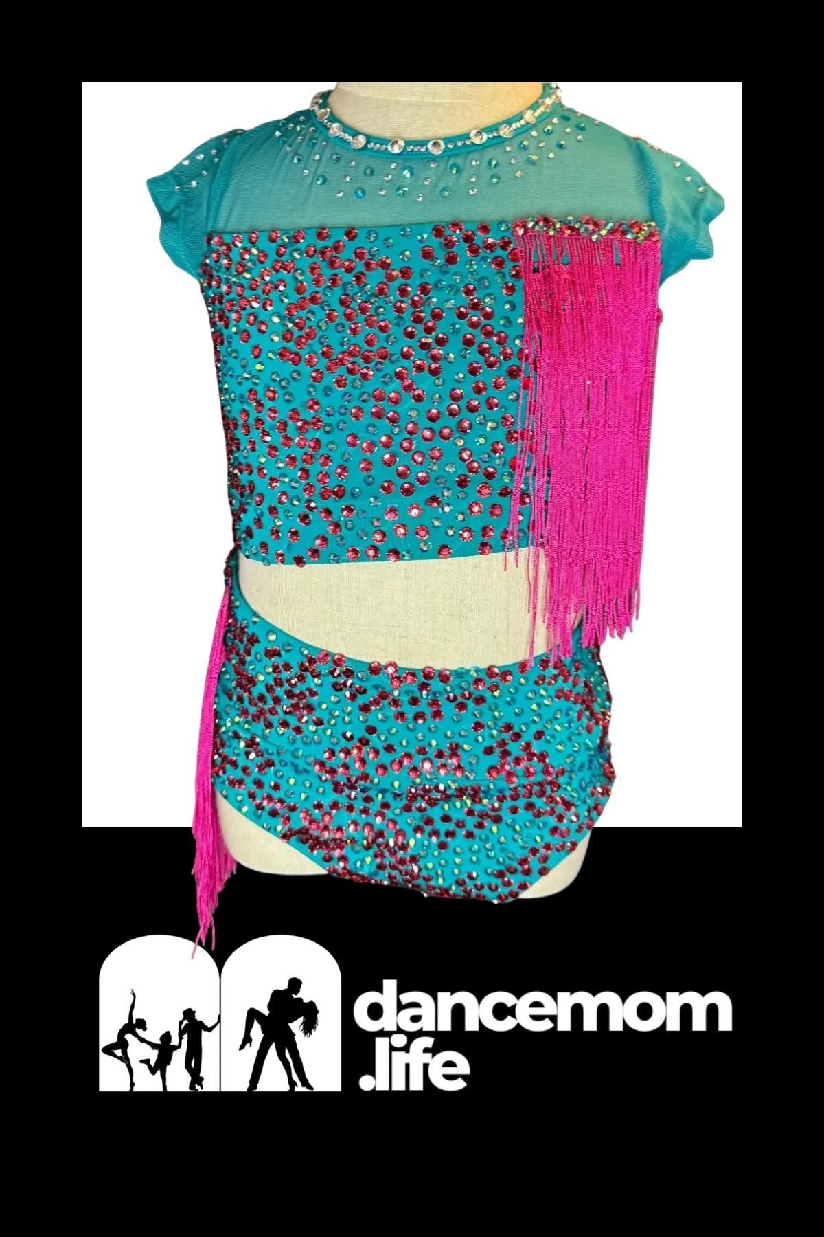 Aqua & Hot Pink Fringe Dance Costume (Child Size 6) -  "Aztec Vibe"