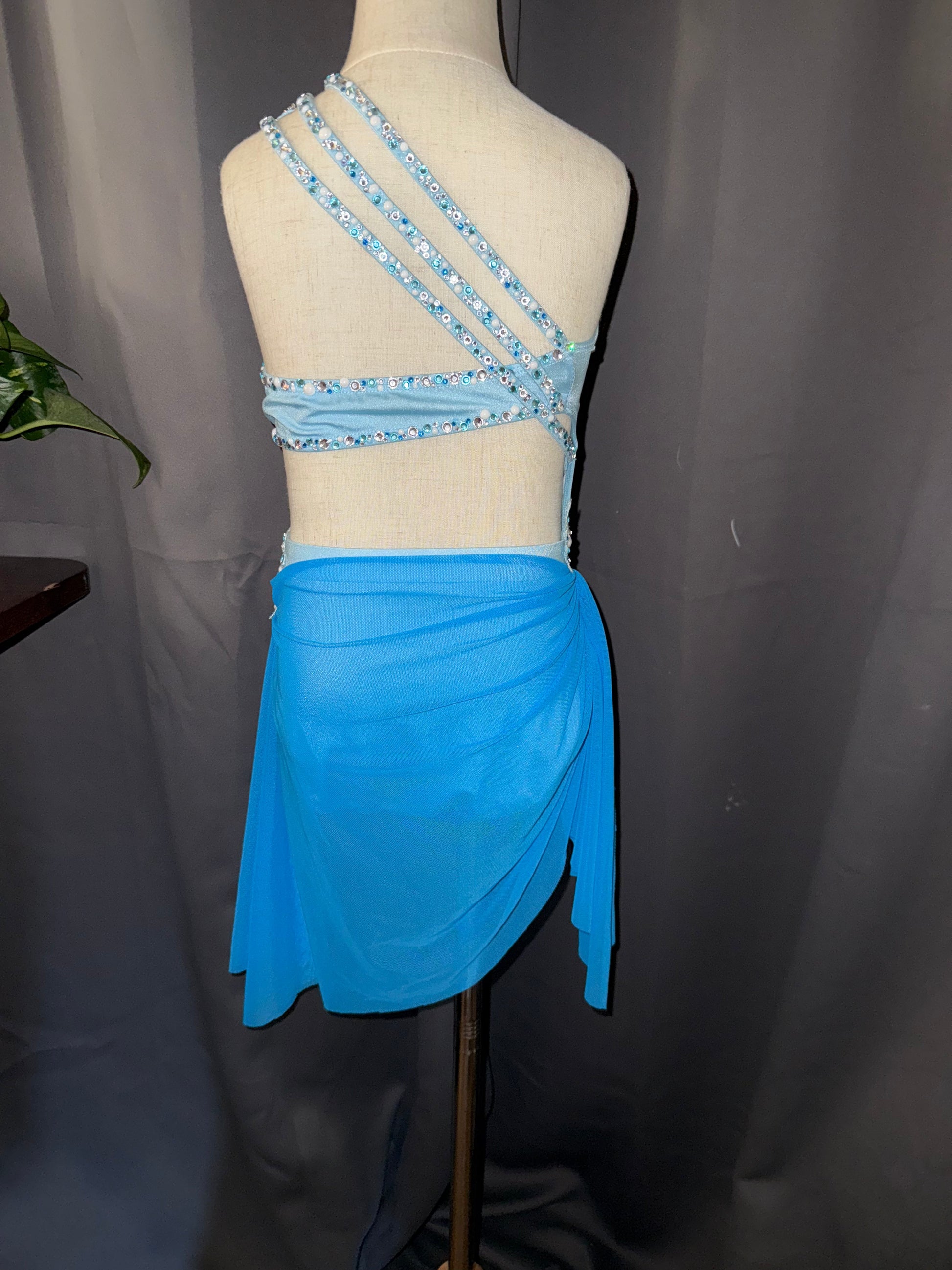 Aqua Radiance – Child Small Aqua Floral Lyrical & Contemporary Dance Costume with Real Crystals