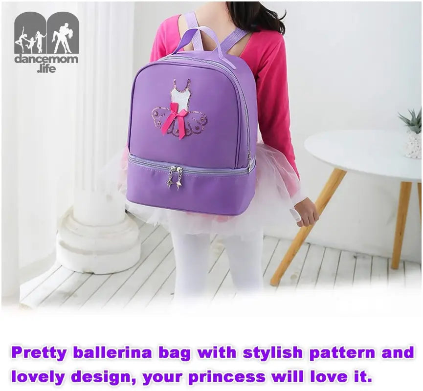 Ballet Dance Backpack for Little Girls Ballerina Purple Bag for Dance Toddler Dance Bag Gymnastics Latin Dance Yoga Tap Dance Jazz Storage Bag